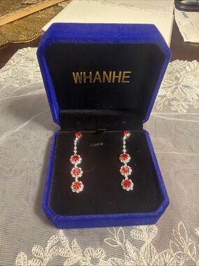 Red Crystal Linear Drop Earrings - Sparkling Dangle